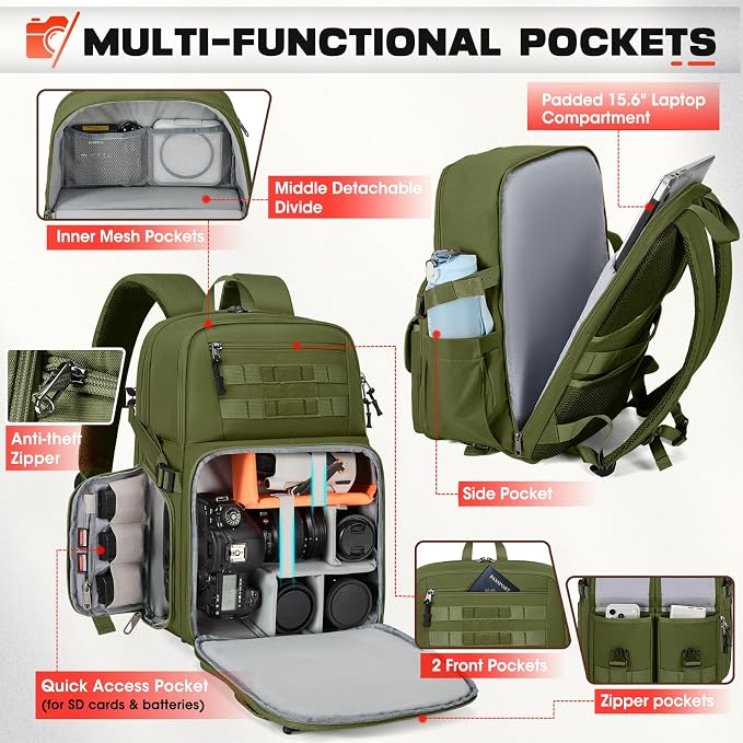 RAINSMORE Camera Bag Backpack for DSLR/SLR/Mirrorless Camera Bags for - Image 2