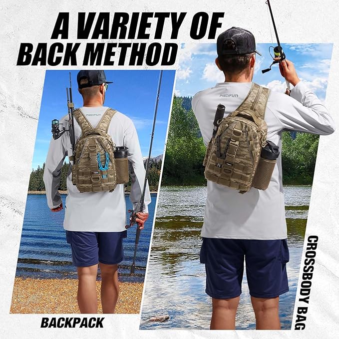 Piscifun Fishing Backpack with Rod Holder, Lightweight Sling Bag Storge Gear - Image 2