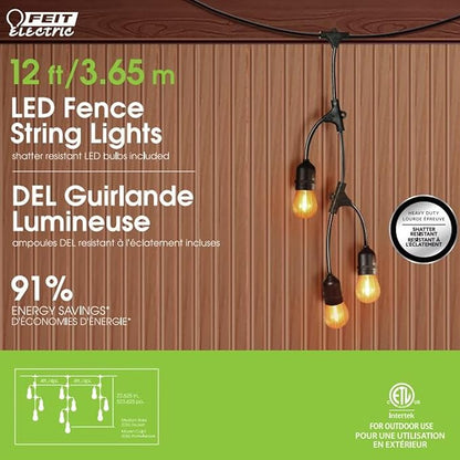 Feit Electric 12ft LED Outdoor Fence String Lights, 10 Sockets, E26 Base - Image 3