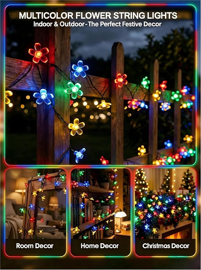 ITICdecor Solar Flower String Lights Outdoor Waterproof 50 LED Solar Powered - Image 7