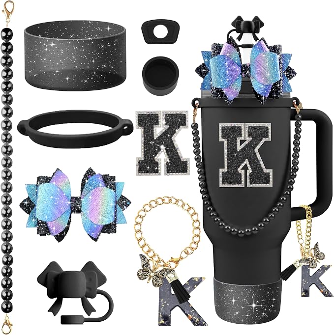 9PCS Black for Stanley Cup Accessories Set Bling Initials Bow Charms for by Unknown
