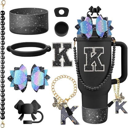 9PCS Black for Stanley Cup Accessories Set Bling Initials Bow Charms for by Unknown