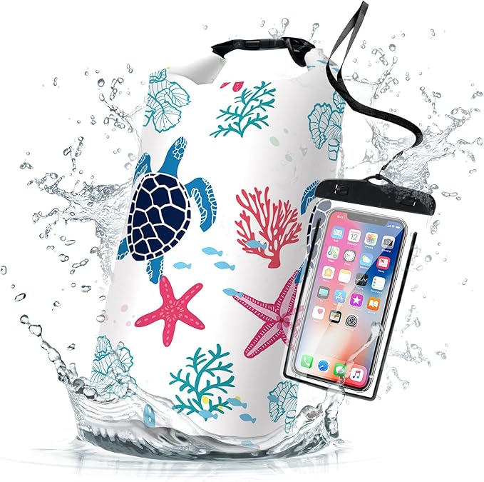 Waterproof Dry Bag, Sea Turtle Coral Starfish Small Waterproof Backpack by Cliduli