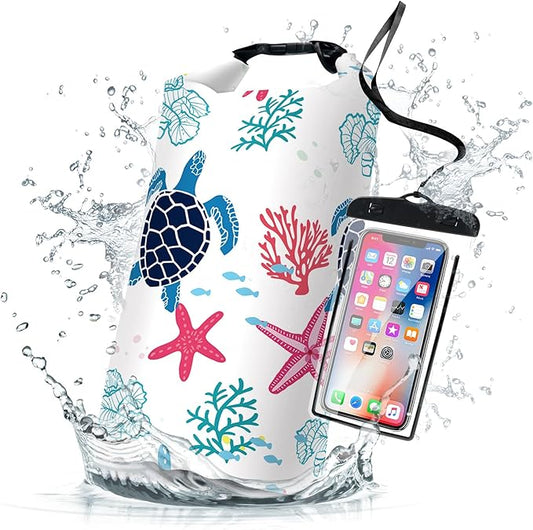 Waterproof Dry Bag, Roll Top Sea Turtle Coral Starfish Waterproof Backpack by Cliduli
