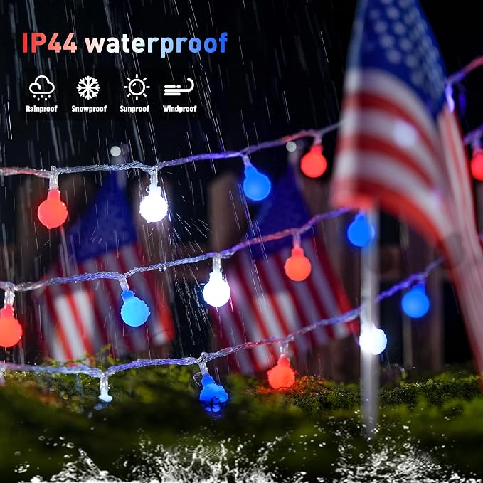 JMEXSUSS Connectable Red White and Blue Lights Indoor Outdoor, 100 LED 33ft 4th - Image 7
