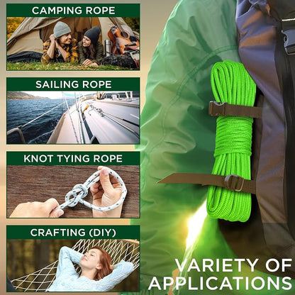 TECEUM Rope – 90 Feet x 1/4 Inch – Neon Green – Strong All-Purpose Utility Rope - Image 5
