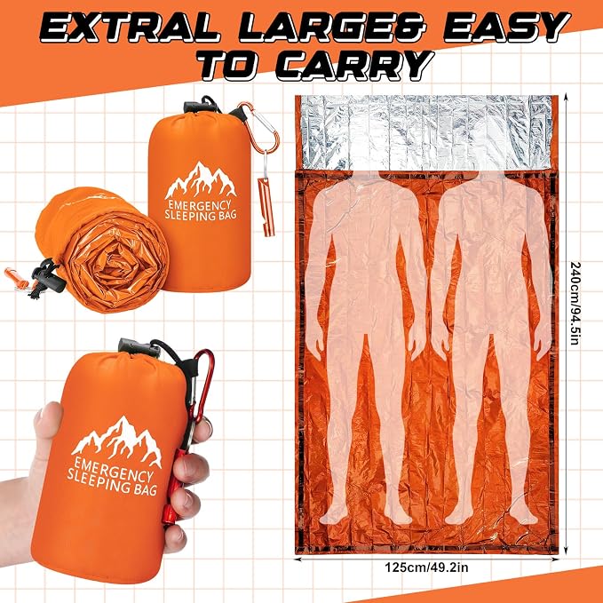 Oudain 2 Pcs XL Emergency Sleeping Bag 94.5" x 49.2" Waterproof Survival - Image 2