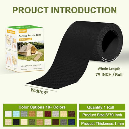 Besezx Canvas Repair Tape, Outdoor Gear Patch, 3x79 Inches, Waterproof - Image 2