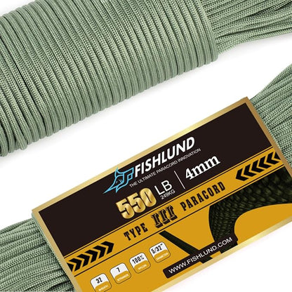 Paracord 550 lb, 7 Strand Paracord Rope 250ft 4mm, Nylon Parachute Cord by FISHLUND