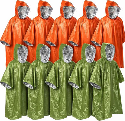 10 Pack Emergency Ponchos with Polyester Film Blanket Liner Waterproof by Bunnycool