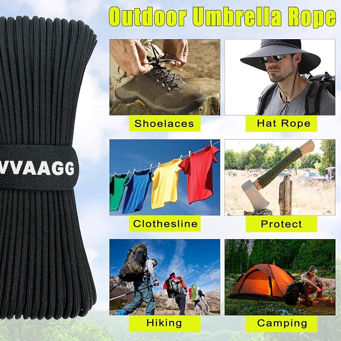 VVAAGG 1000 Black Paracord Rope, 50ft 12 Strand Parachute Cord - Image 7