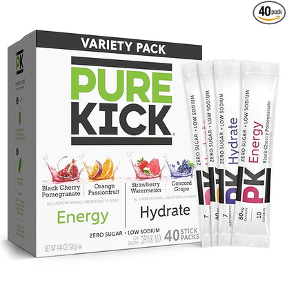 PURE KICK Energy and Hydrate Singles To Go Drink Mix Variety Pack, Strawberry by PureKick