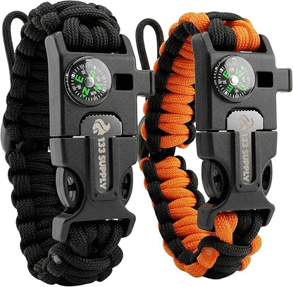 Paracord Bracelet Compass Hiking Survival Kit Emergency Whistle Fire Starter by 133+SUPPLY