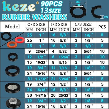 KEZE 24 Sizes Plumbing Washers Assorted Kit 165 PCS Garden Hose Washer Rubber - Image 2