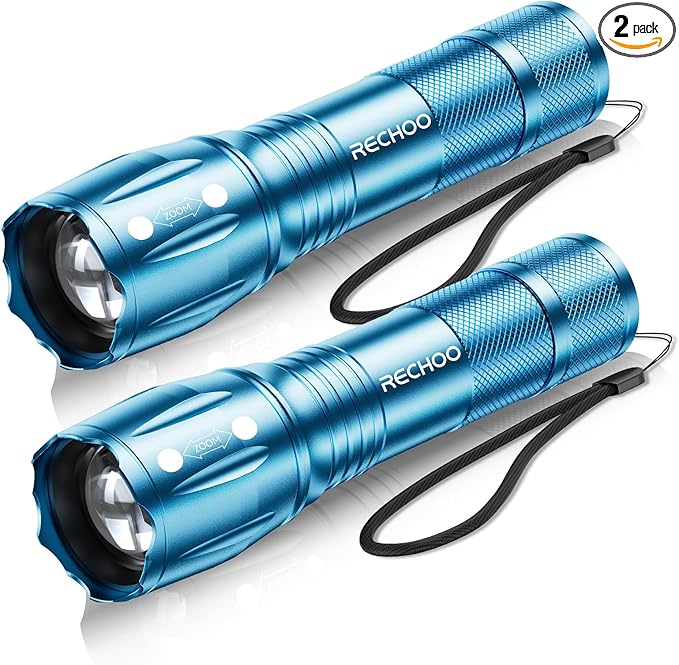RECHOO LED Flashlight 2 Pack Blue, Tactical Flashlights High Lumens by RECHOO