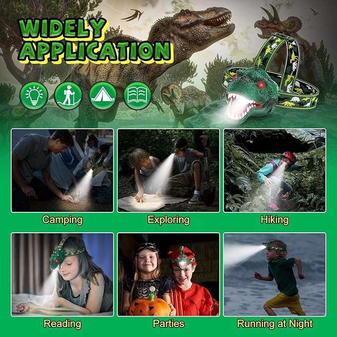 Nitigo Dinosaur Headlamp for Kids Flashlight Rechargeable Led Dino Head Lamp - Image 5