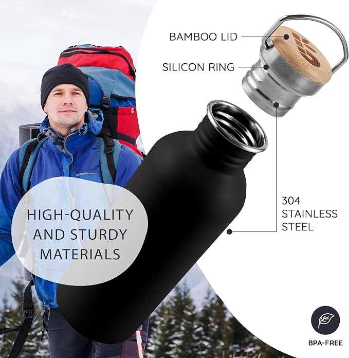 Bambaw Metal Water Bottle 24 oz, Non-insulated Black Water Bottle Metal - Image 2