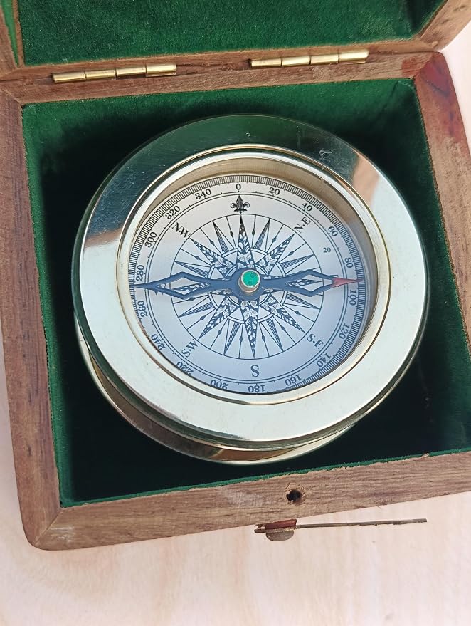 Vintage Brass Compass with Wooden Box – Antique Navigation Compass - Image 9