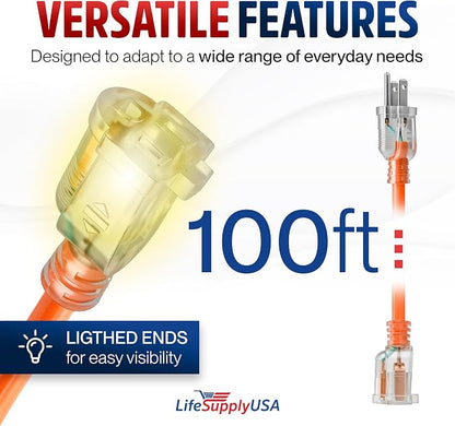 100ft Outdoor/Indoor Extension Cord 14/3 Gauge Heavy Duty 3 Prong SJTW - Image 6