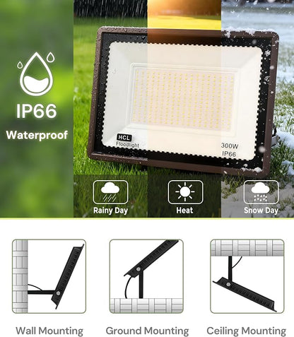 L LOHAS LED 300W Dusk to Dawn Flood Light, IP66 Waterproof Plug in Floodlights - Image 7