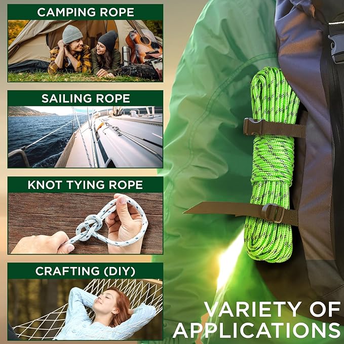 TECEUM Rope – 90 Feet x 3/8 Inch – Green Gray – Strong All-Purpose Utility Rope - Image 5