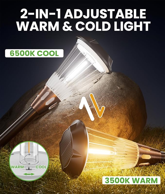 BITPOTT 4 Pack Solar Pathway Lights Waterproof IP65, 2-in-1 Warm&Cool Solar - Image 2
