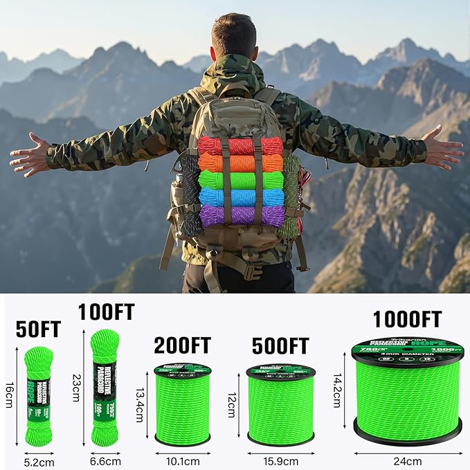 Reflective Paracord Rope 750 lb - 200ft 5/32" Parachute Cord 4MM 12-Strand para - Image 5