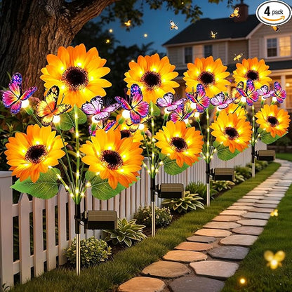 KOOPER Solar Garden Lights Outdoor Decor, Upgraded 4 Pack Solar Sunflower Lights by KOOPER