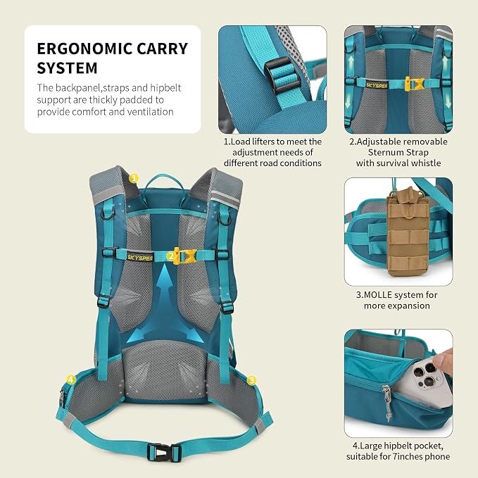 SKYSPER Hiking Backpack for Men Women, 35L Travel Backpack Waterproof Camping - Image 4