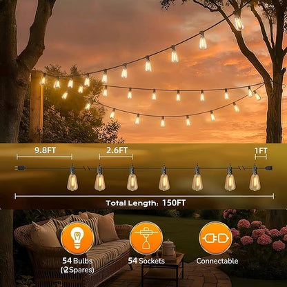 GPATIO Outdoor String Lights, 150FT ST38 Bulbs Shatterproof Patio Lights - Image 6
