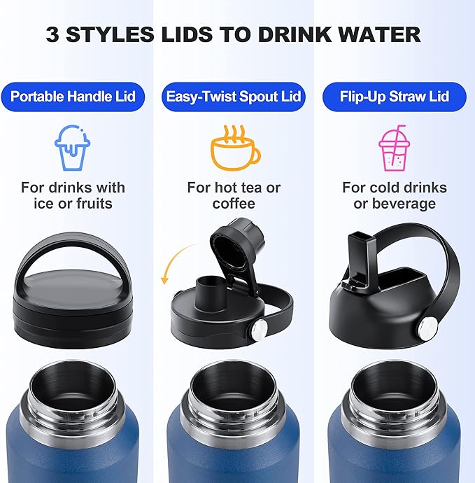 HYDROWION 32oz Stainless Steel Water Bottle, Double Wall Vacuum Insulated Water - Image 6
