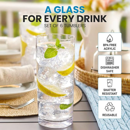 Zulay Kitchen Plastic Drinking Glasses – 16oz Acrylic Shatterproof Water Cups - Image 2