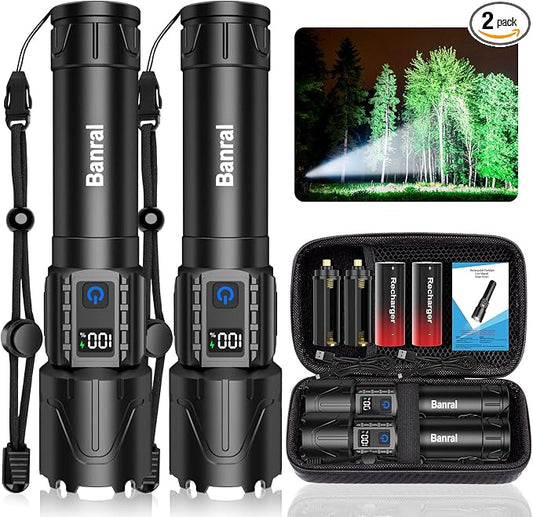 Banral Rechargeable Tactical Flashlights 2000 High Lumens - 5000mAh Super by Banral