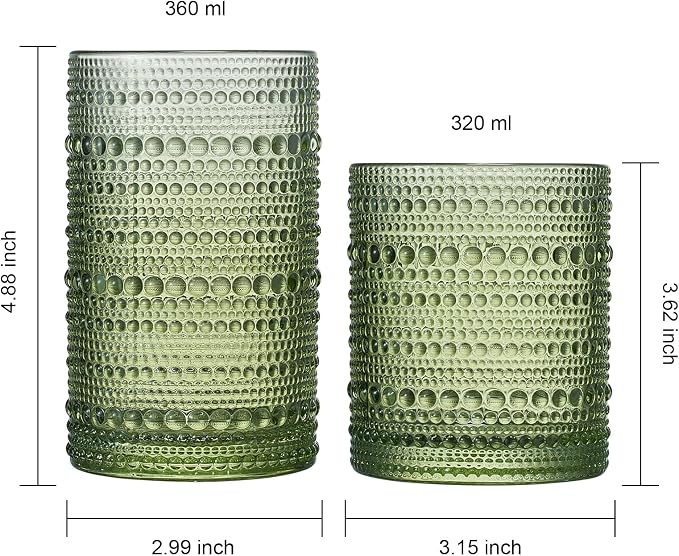 Khen Hobnail Beaded Highball Drinking Tumbler Glasses | Set of 12 | Color - Image 4