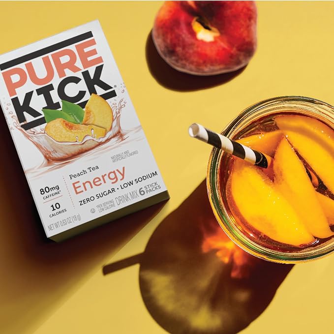 PURE KICK Energy Singles To Go Drink Mix, Peach Tea, Includes 12 Boxes - Image 3