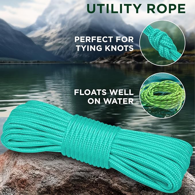 TECEUM Rope – 90 Feet x 3/8 Inch – Green Wave – Strong All-Purpose Utility Rope - Image 3