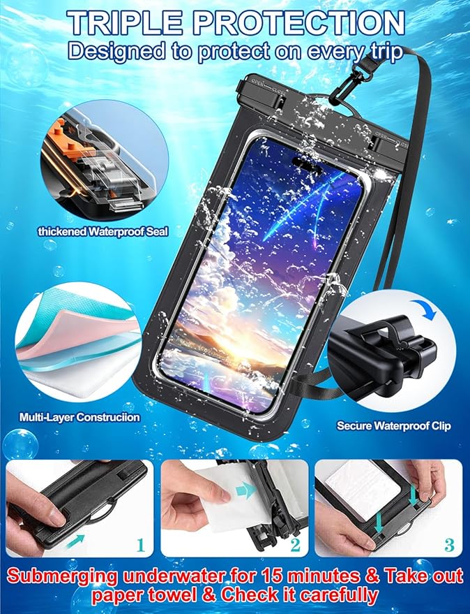 2 Pack Black White Universal Waterproof Phone Pouch, Large Phone Waterproof - Image 5