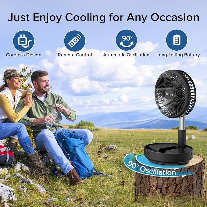 Belife X8 Portable Fan, 7200mAh Battery Powered Rechargeable, Oscillating USB - Image 5