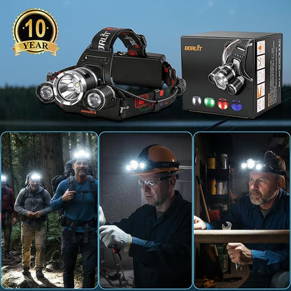 BORUIT RJ-3000 Headlamp Rechargeable, LED Head Lamp Super Bright - Image 8