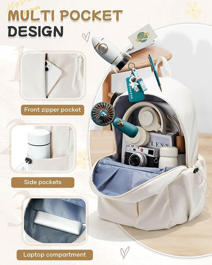 SEAFEW Beige School Backpack for Girls Women Waterproof High School Book Bag - Image 4