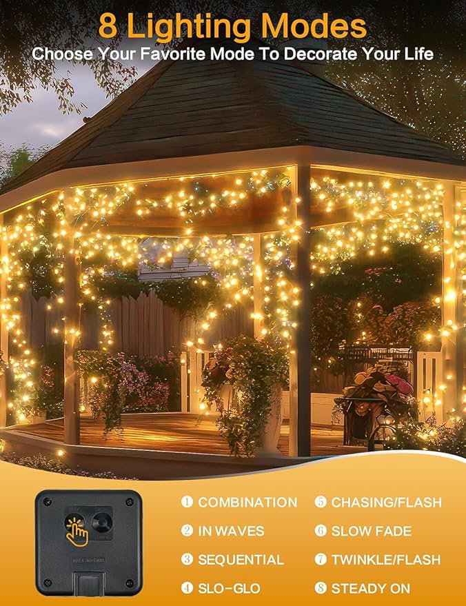 Solar String Lights Outdoor, 2 Pack 144FT 400 LED Solar Twinkle Lights - Image 5