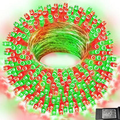 Red and Green Christmas String Lights, 66 ft 200 LED Christmas Lights Plug in by Pooqla
