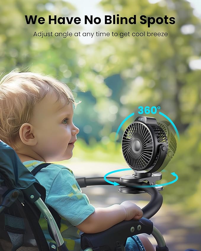 Koonie Portable Clip On Fan, Small Rechargeable Battery Operated, 3 Speed Mini - Image 6