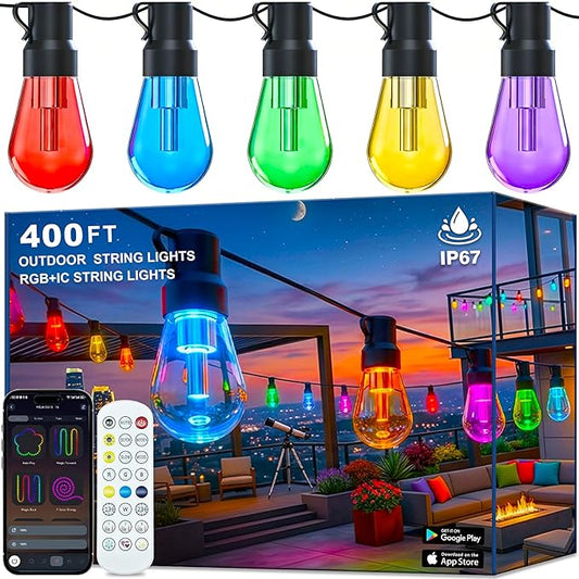 Outdoor String Lights, 400FT Smart RGB+IC Patio Lights by AILBTON