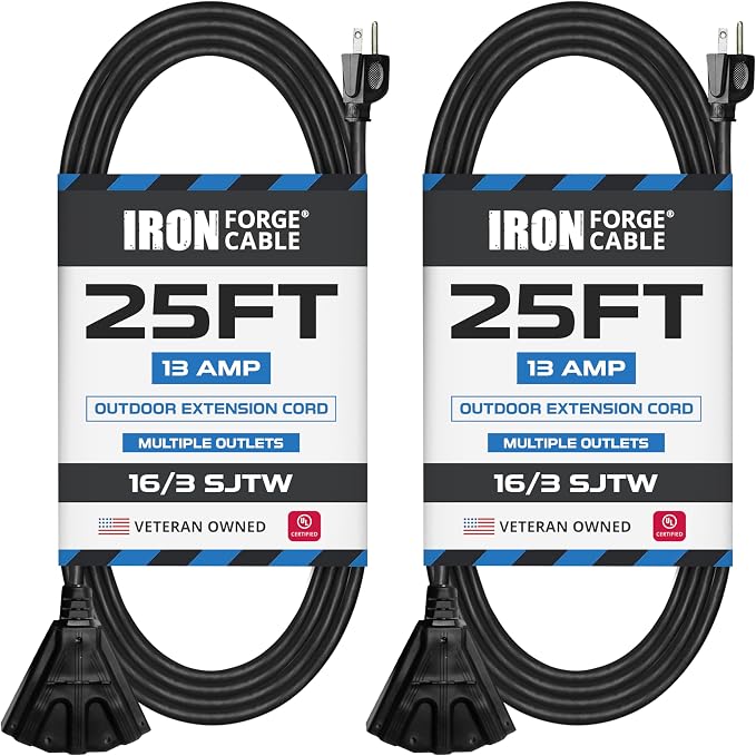 Iron Forge Cable 2 Pack 25 Ft Black Extension Cord by IronForgeCable