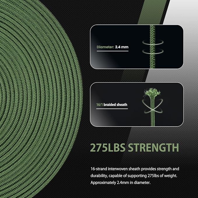 Abma Cord 2.4mm Paracord 275 100ft Nylon Rope 4 Strands Tactical Parachute Cord - Image 4
