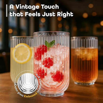 Glaver's Drinking Glasses Set of 8. 17oz Vintage Drinking Cups. Ripple Cocktail - Image 5