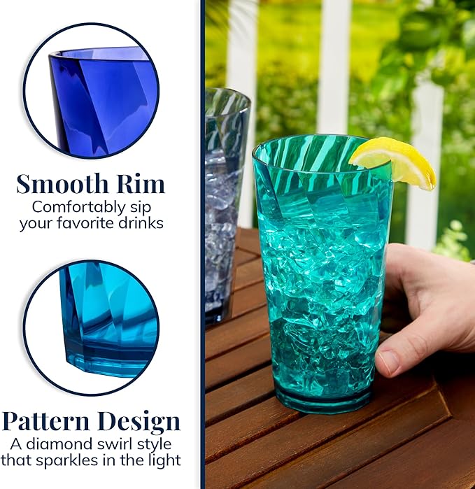 US Acrylic Optix Plastic Reusable Drinking Glasses 20oz Water Cups in Coastal - Image 4