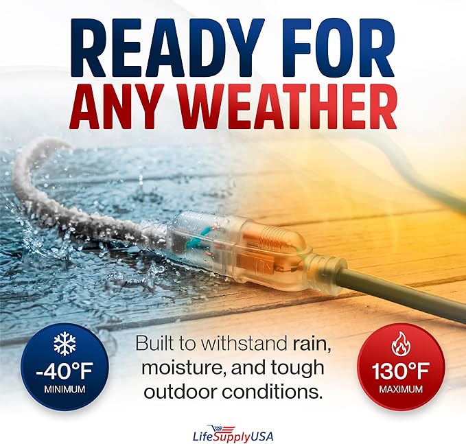 6ft Outdoor/Indoor Extension Cord 14/3 Gauge Heavy Duty 3 Prong SJTW, Waterproof - Image 5