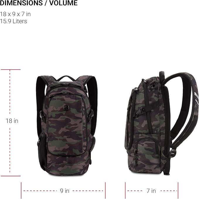 SwissGear 3598 Backpack, Narrow Daypack, Camo/Green - Image 5